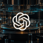 The OpenAI mark over a cyan and amber computational instrument