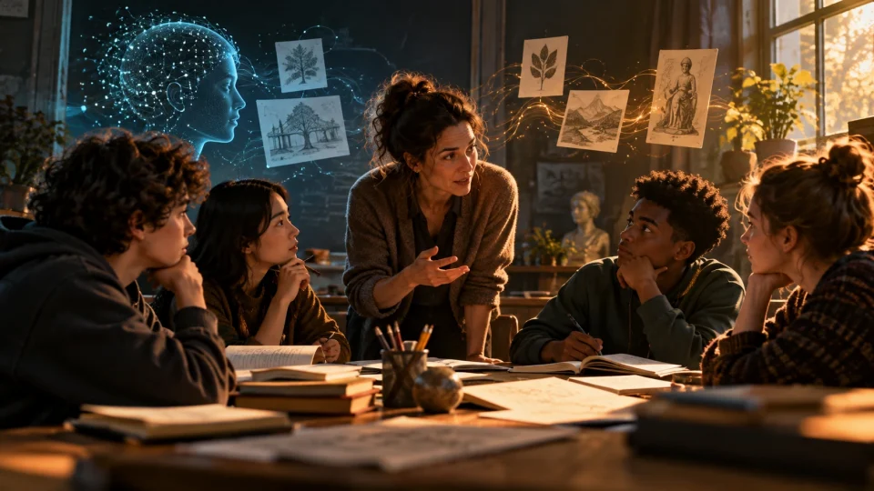 Editorial illustration: Teachers are rewriting homework for the AI era