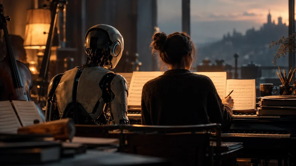 Editorial illustration: Film scores made with AI: can you tell?